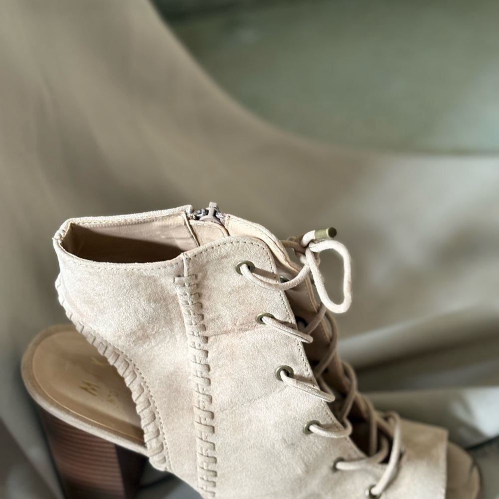 Mix No. 6 Lace-Up Peep Toe Block Heel Booties in Taupe - Picture 10 of 11